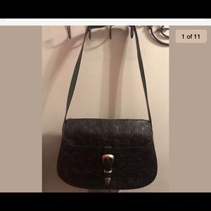Escada Black Leather Tooled Saddle Purse